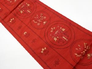 リサイクル　丸紋に草花模様織出し洒落袋帯